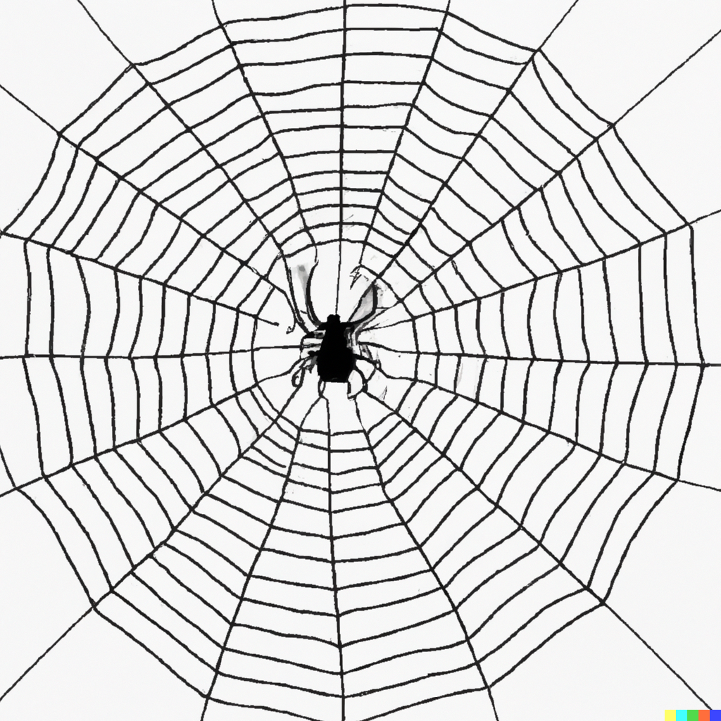 DALL·E-2023-03-17-18.16.17-A-perfectly-centered-spider-in-a-spider-net-minimalistic-hand-drawn-by-van-gough